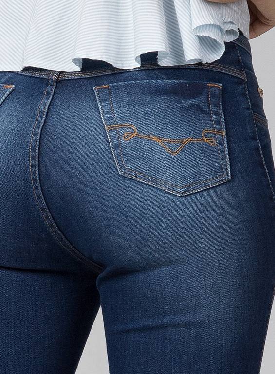 Cal A Flare Jeans Feminina Barra Ampla E Bordado No Bolso Traseiro