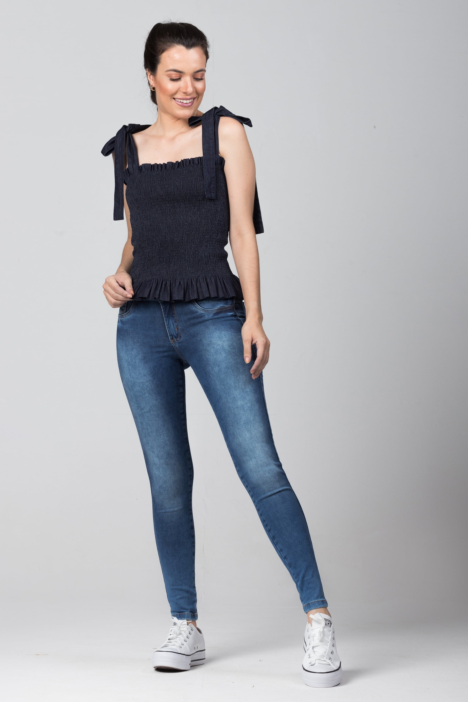 Blusinha Jeans Lastex F2021456 Oxiblue Jeans