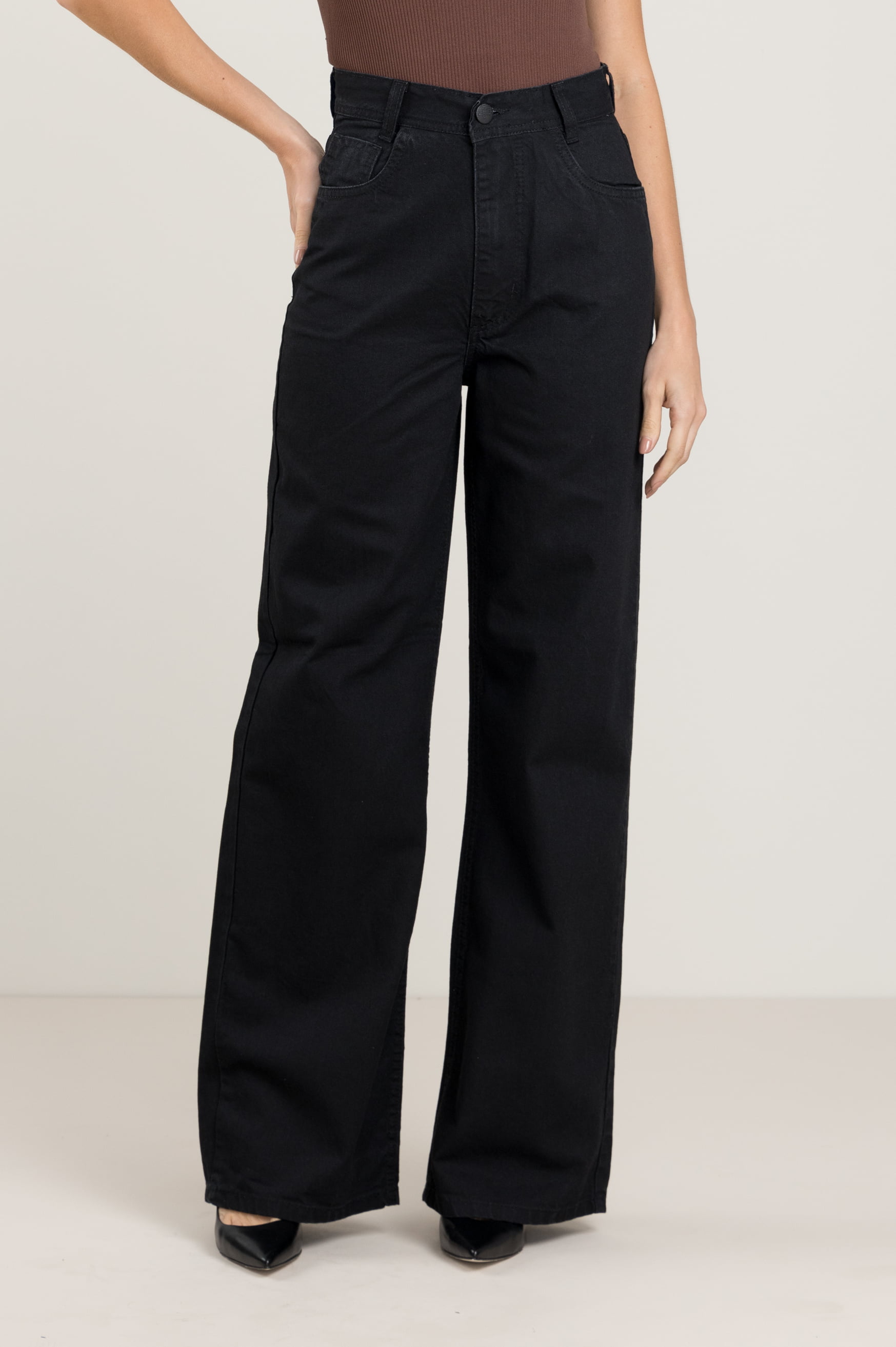 Calça Pantalona Preta F2023153 - Oxiblue Jeans