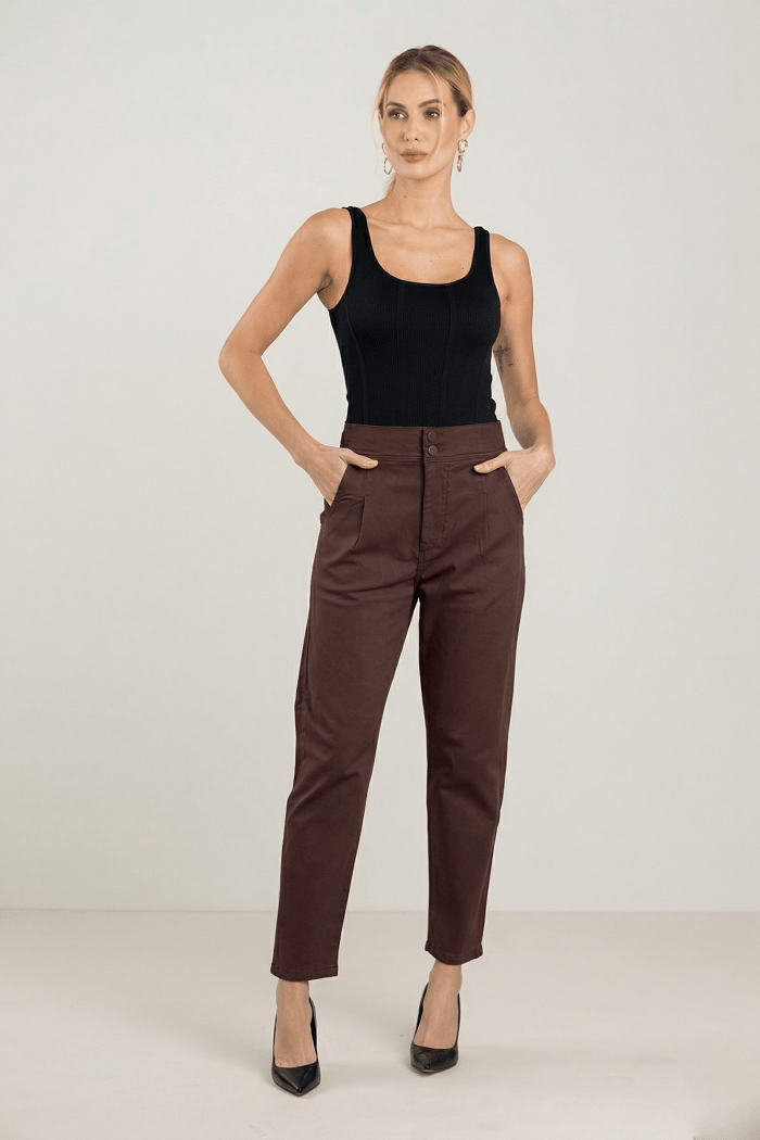 Calça Feminina Mom Com Elástico Marrom F2024020MR