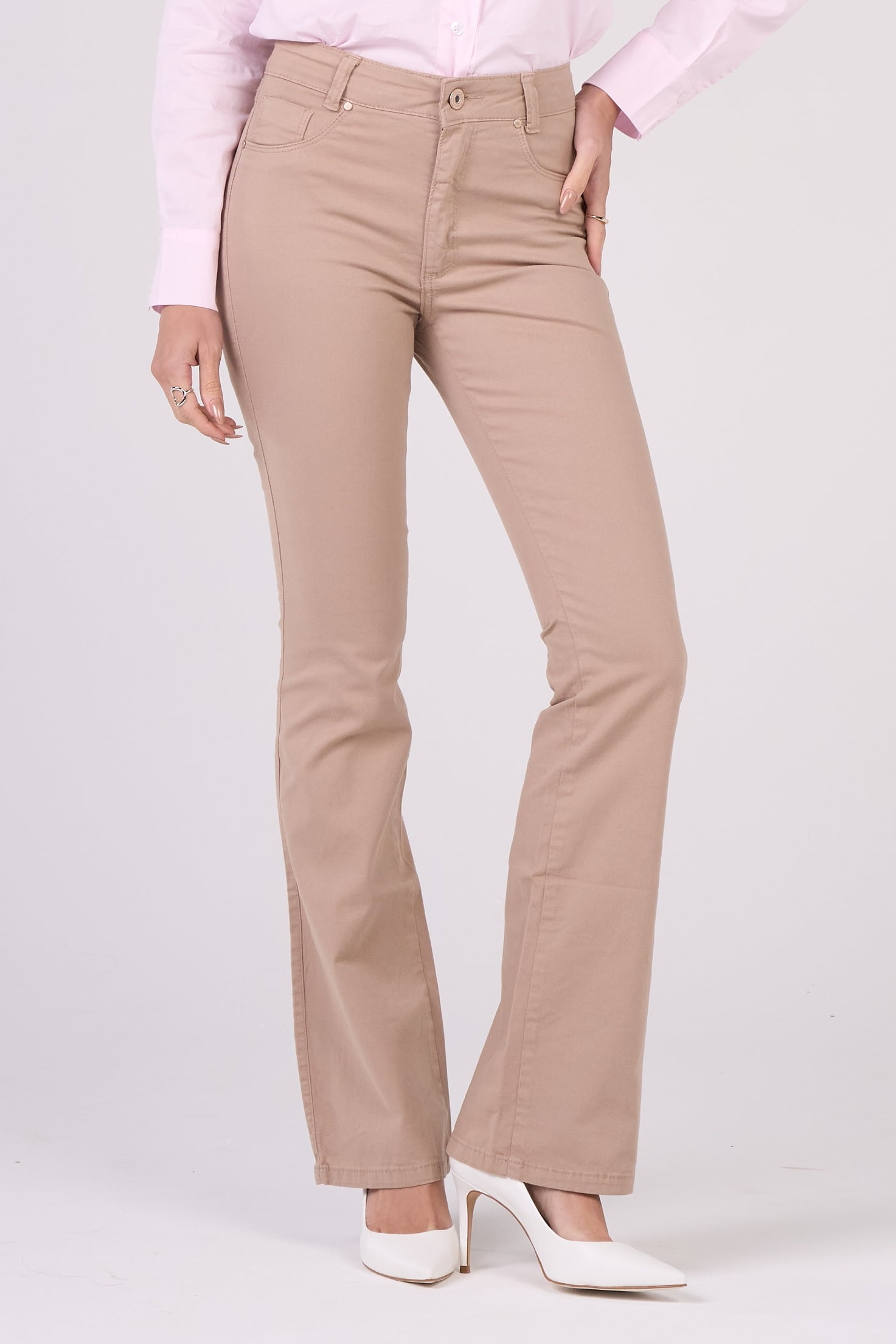 Calça Flare de Sarja Areia F2507AR Oxiblue Jeans