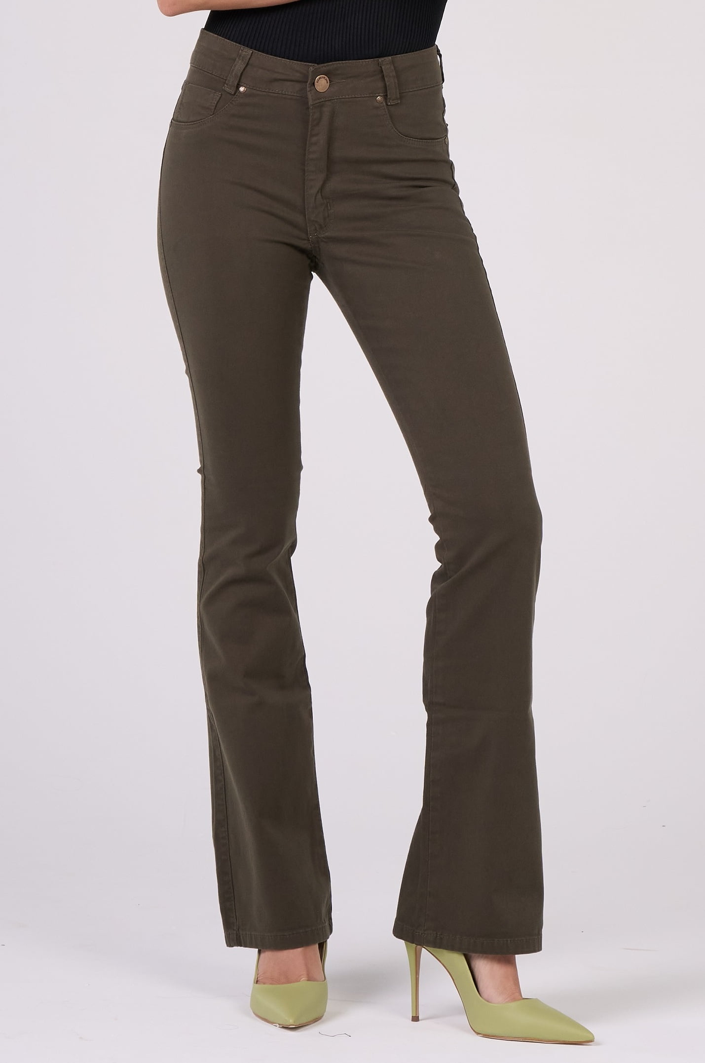 Calça Flare de Sarja Verde Militar F2507ML