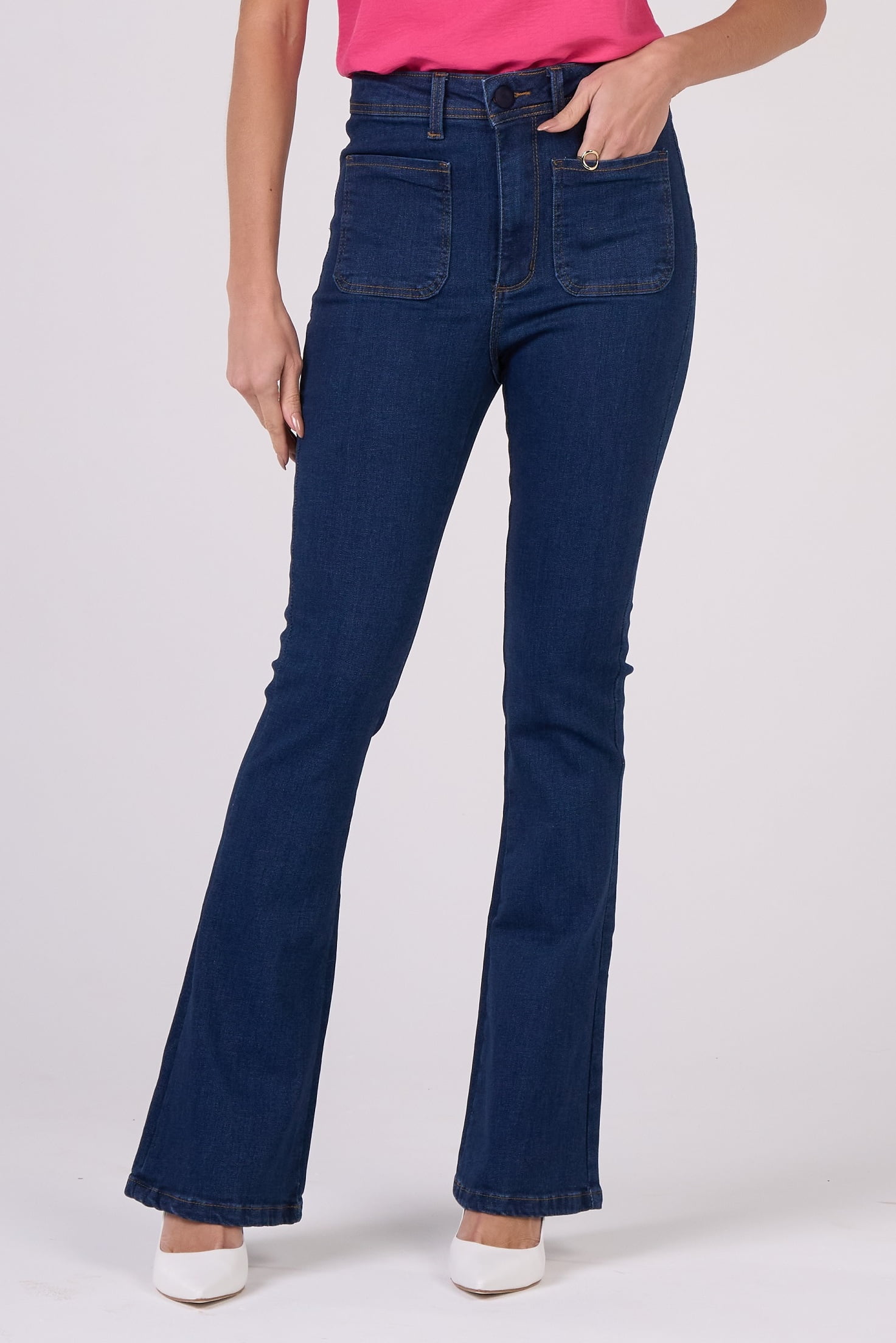 Calça Flare Jeans Azul Escuro Boule