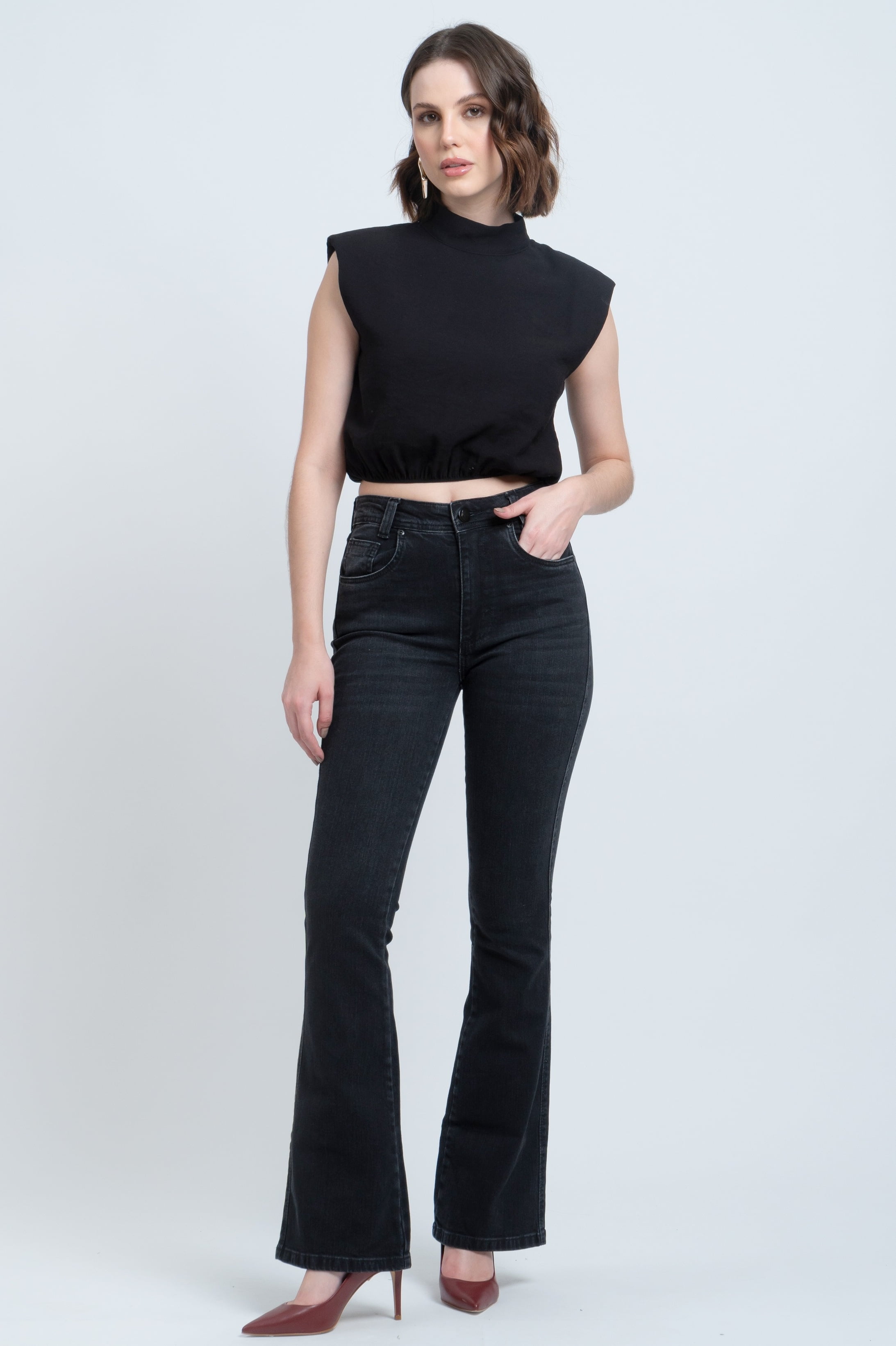 Calça Flare Jeans Black Estonada F24027