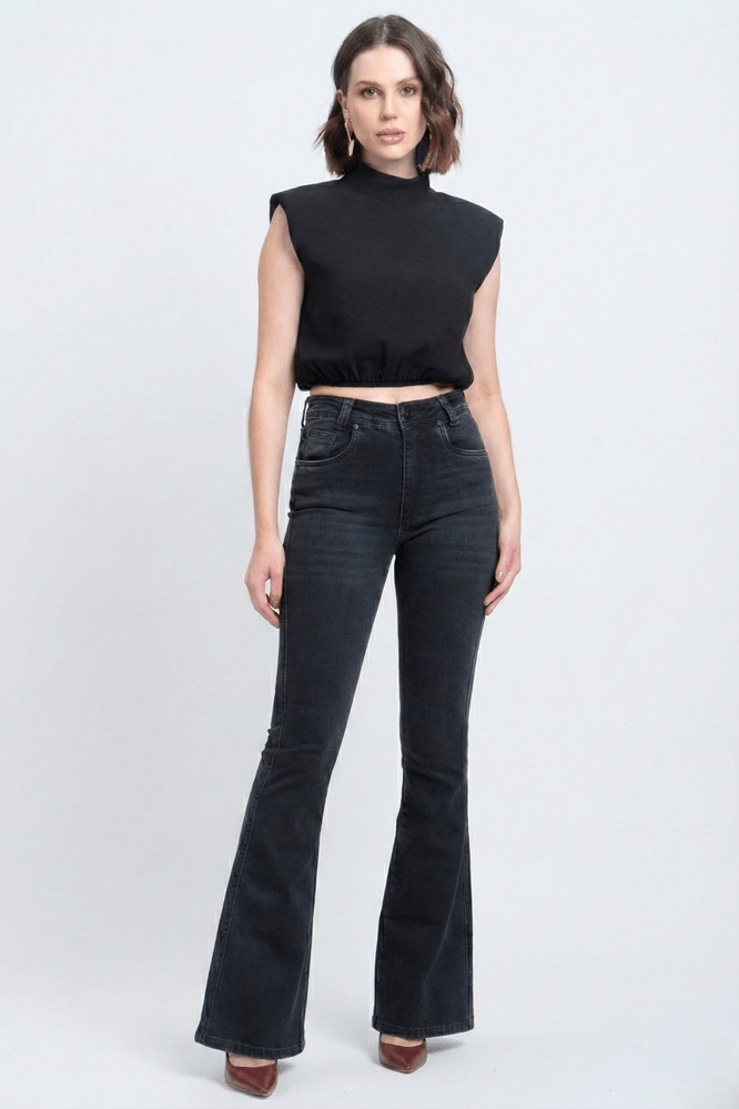 Calça Flare Jeans Black Estonada F24027 - Oxiblue Jeans