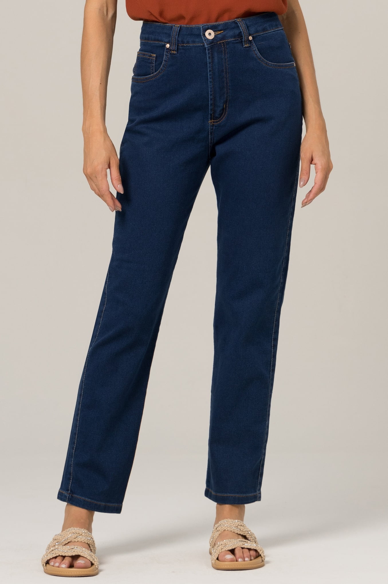 Calça Jeans Feminina Reta Escura F2023107 - Oxiblue Jeans
