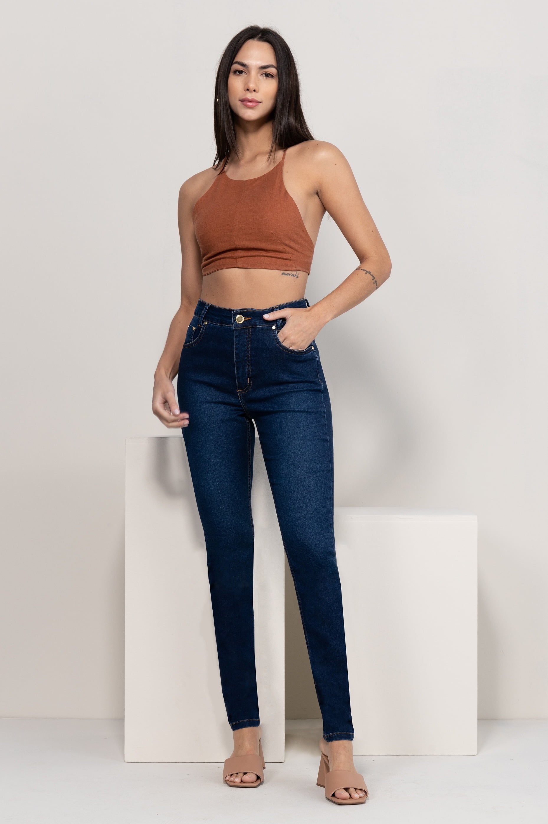 Calça Jeans Feminina Skinny Destroyed Super Stretch Jeans