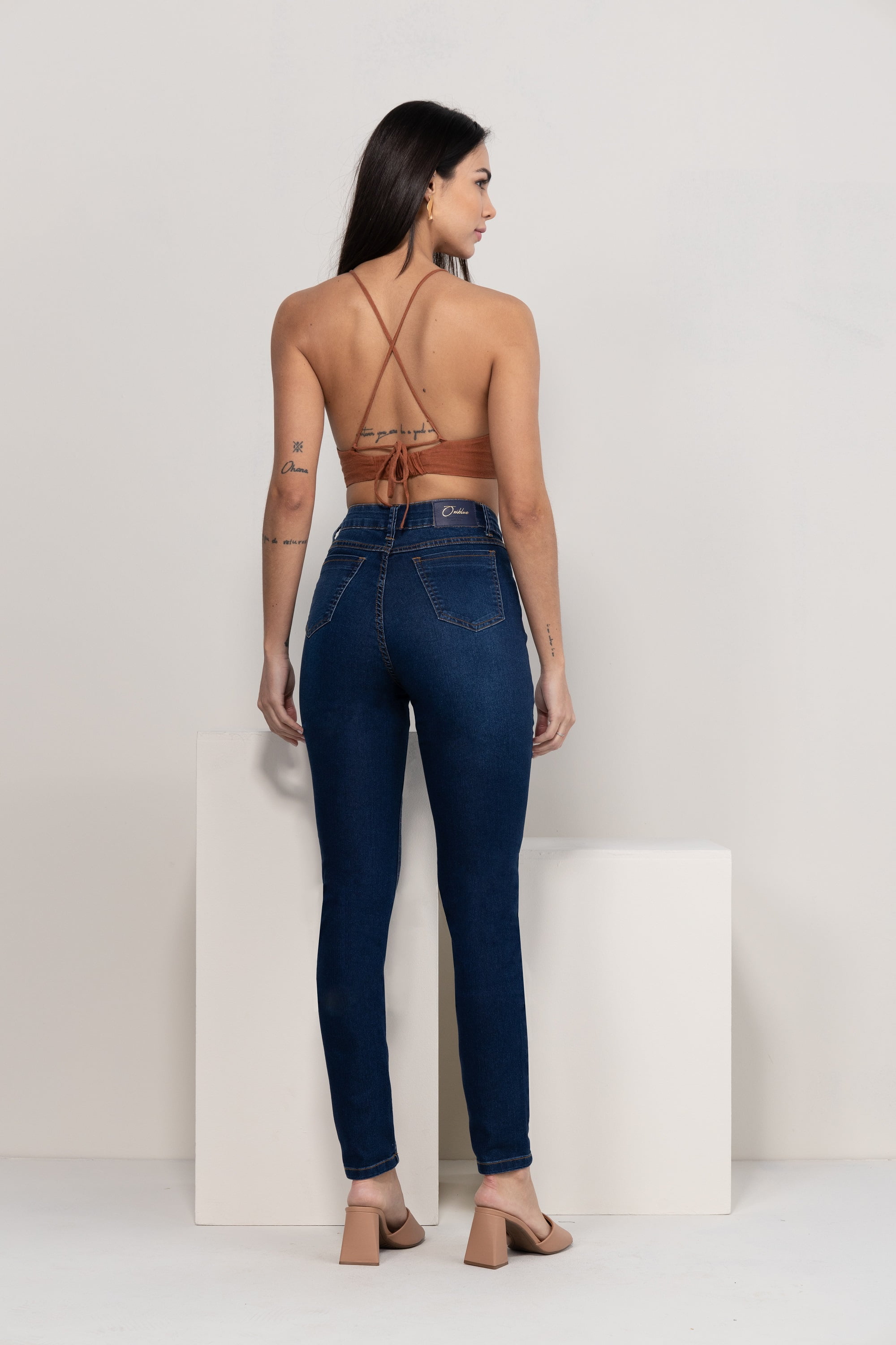Calça Jeans Feminina Skinny Push Up Azul Médio F2023013 - Oxiblue