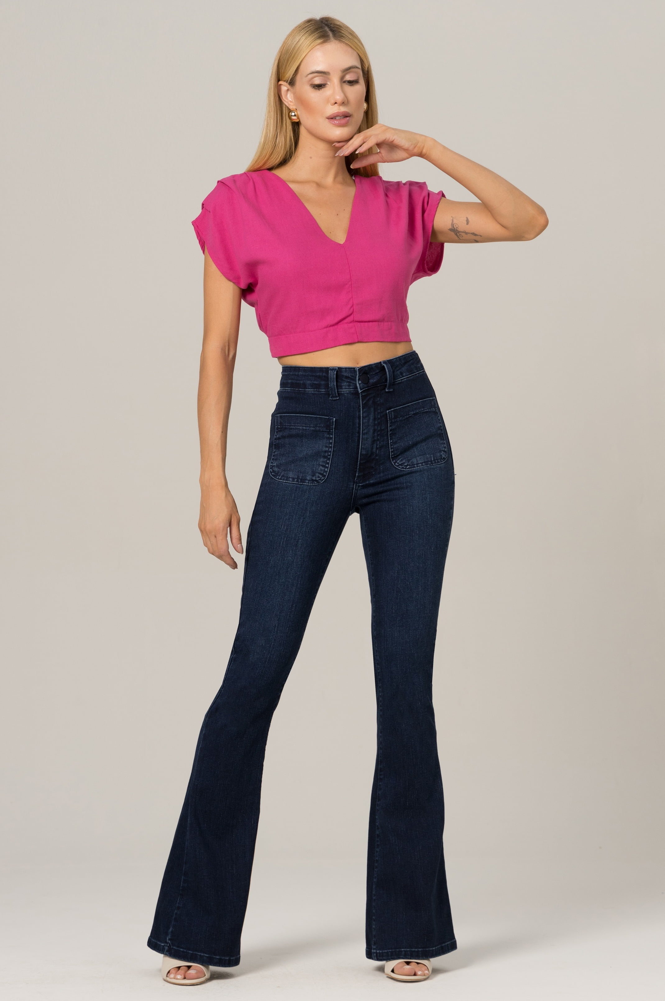 Calça Jeans Flare Bolso Frontal Azul Escuro F2023142