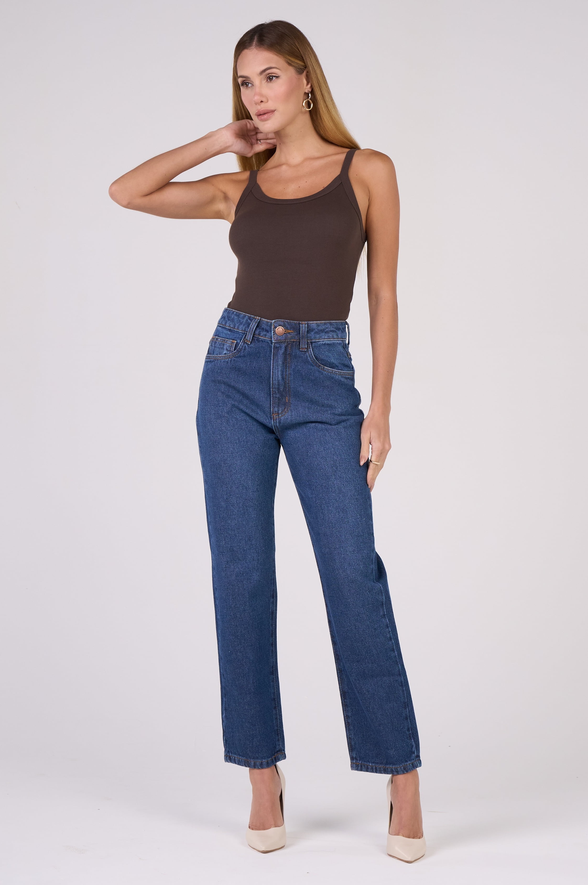 Calça Jeans Mom Azul Médio F24091