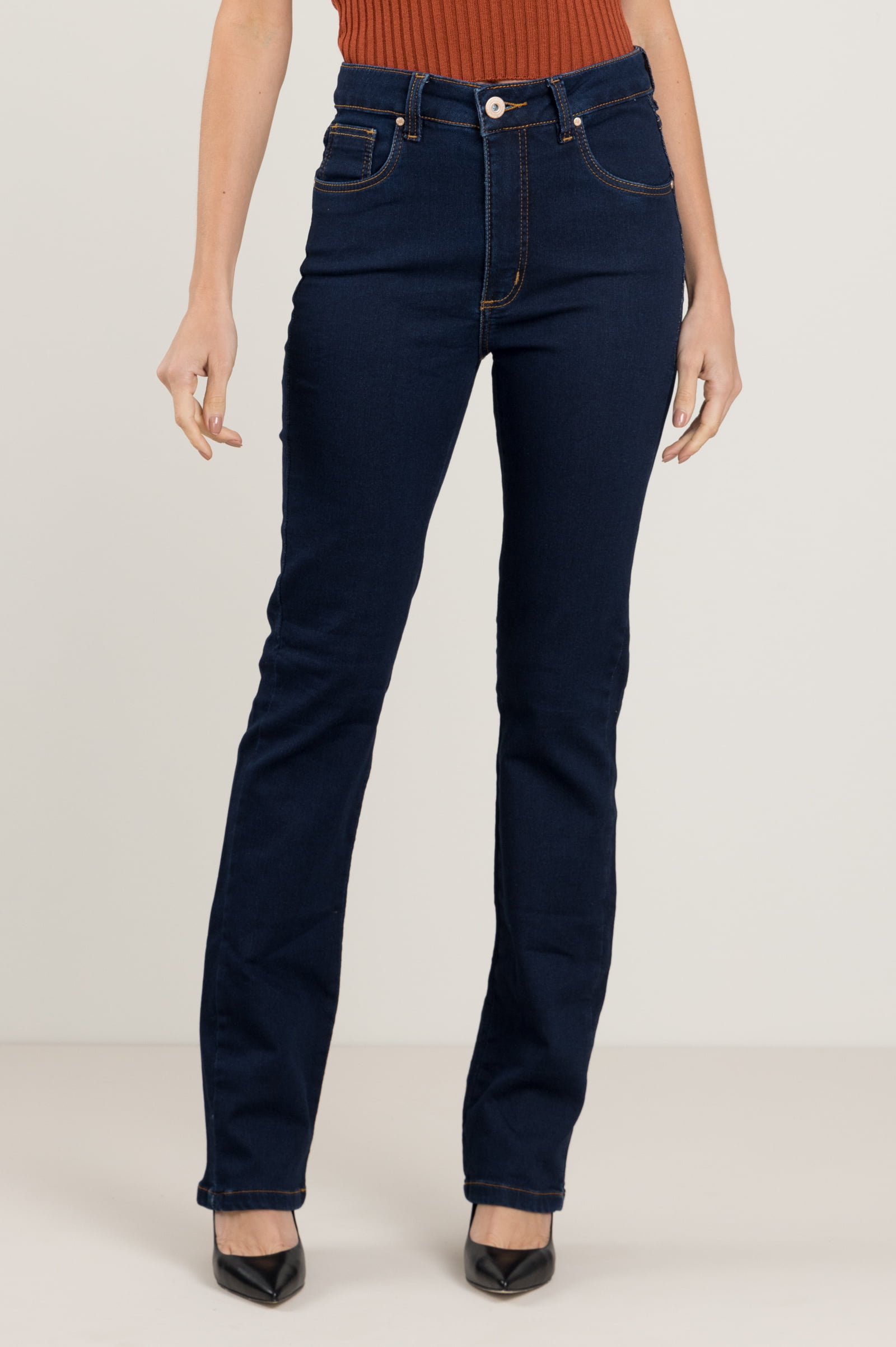 Calça Jeans Reta Feminina Azul Escuro F2023167