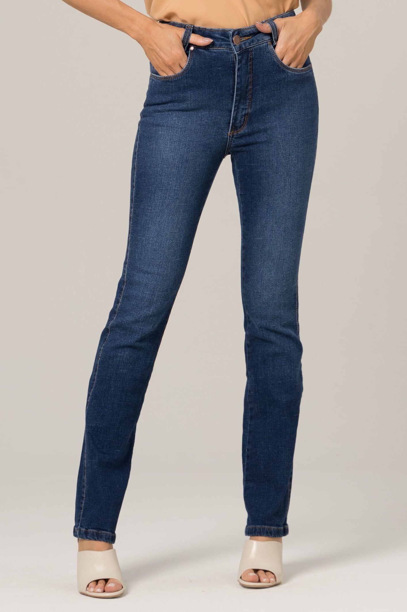 Calça Jeans Reta Feminina Azul Médio F2023134