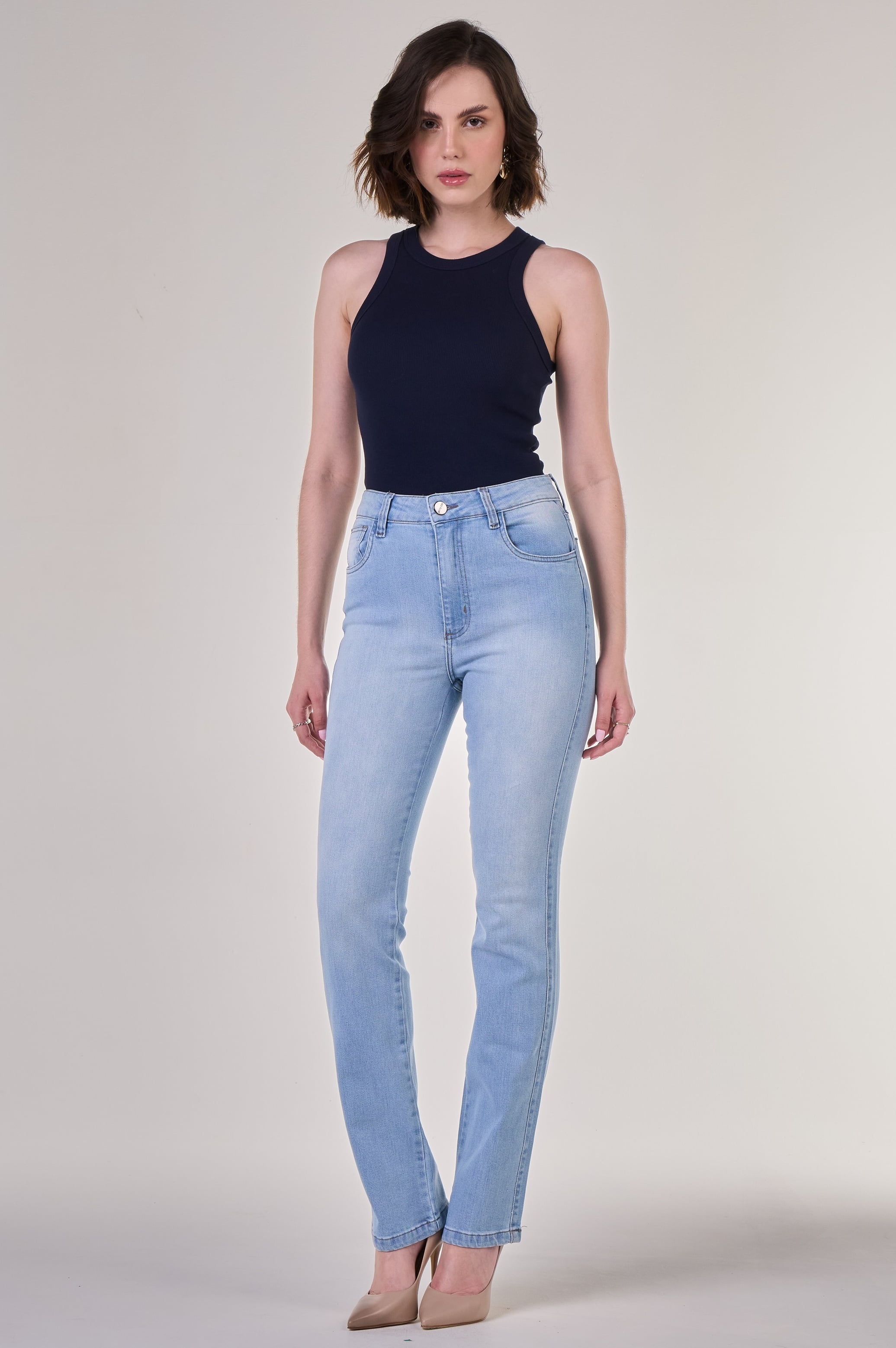 Calça Jeans Reta Feminina Clara F24037 - Oxiblue Jeans
