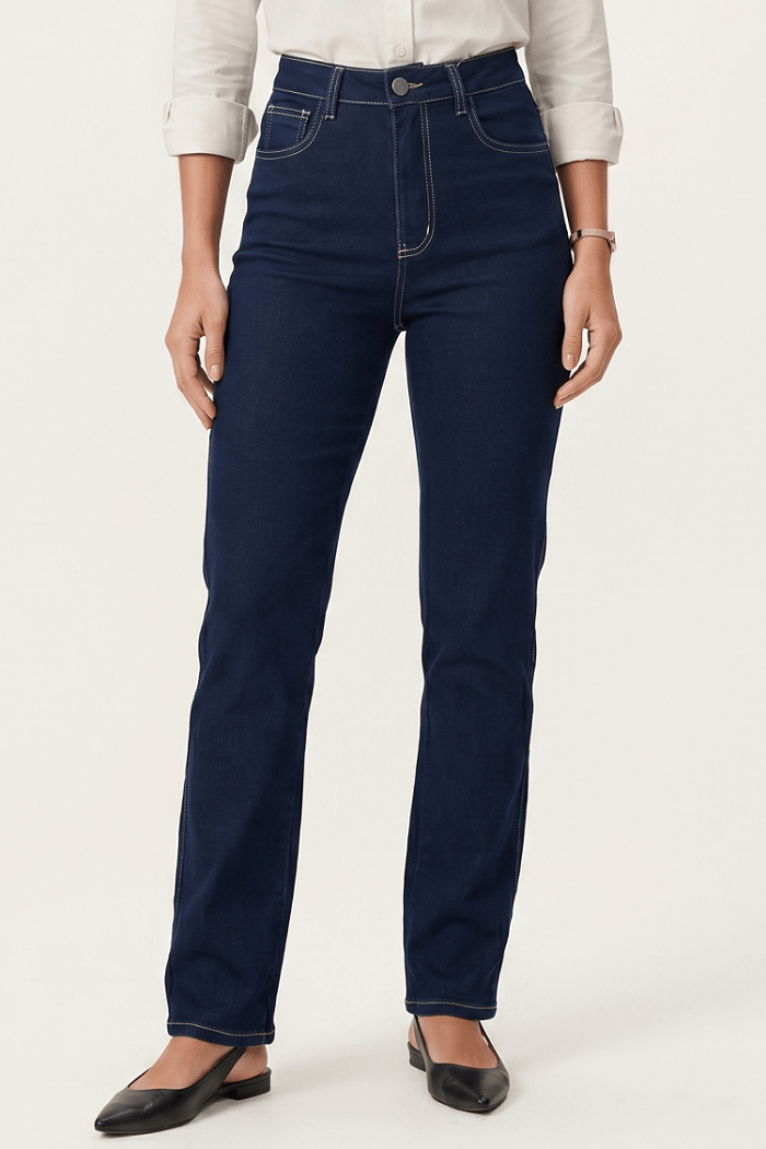 Calça Reta Feminina Jeans Azul Escuro F24037ES