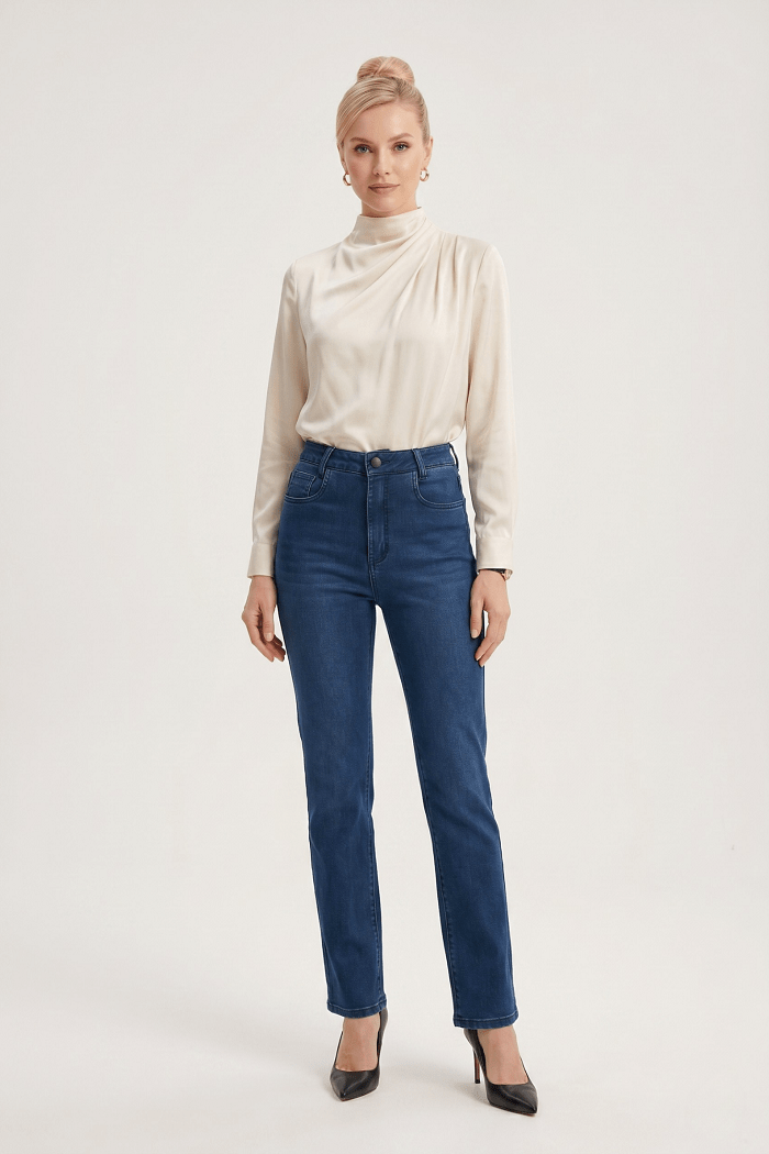 Calça Reta Feminina Jeans Azul Escuro F26026