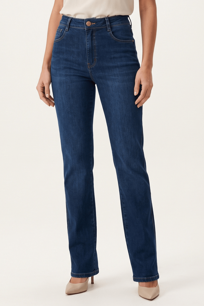 Calça Reta Feminina Jeans Azul Escuro F26203