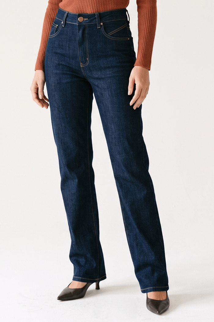 Calça Reta Feminina Jeans Azul Escuro F26205