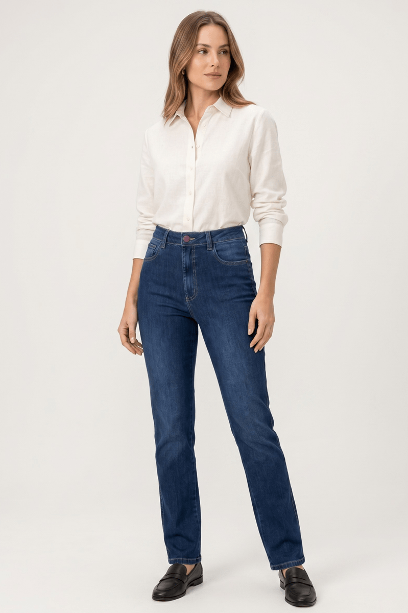 Calça Reta Jeans Azul Médio F25042
