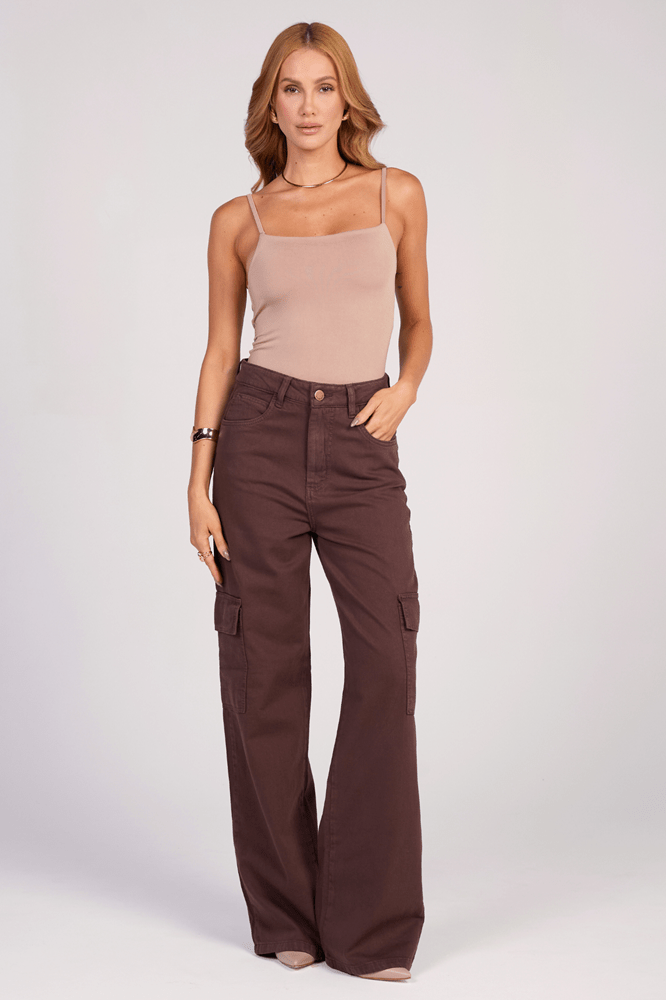 Calça Wide Leg Cargo Marrom F2023065MR