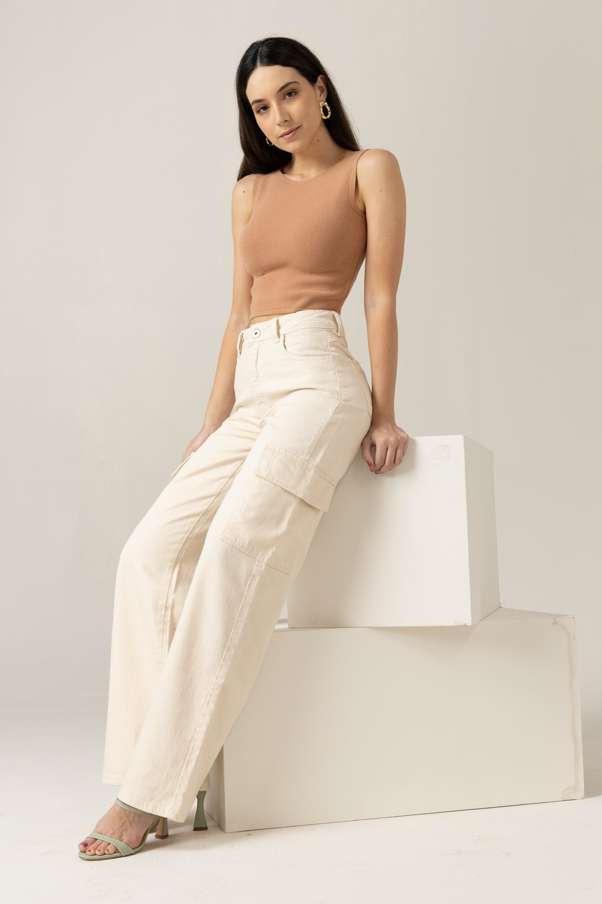 Calça Wide Leg Cargo Off White