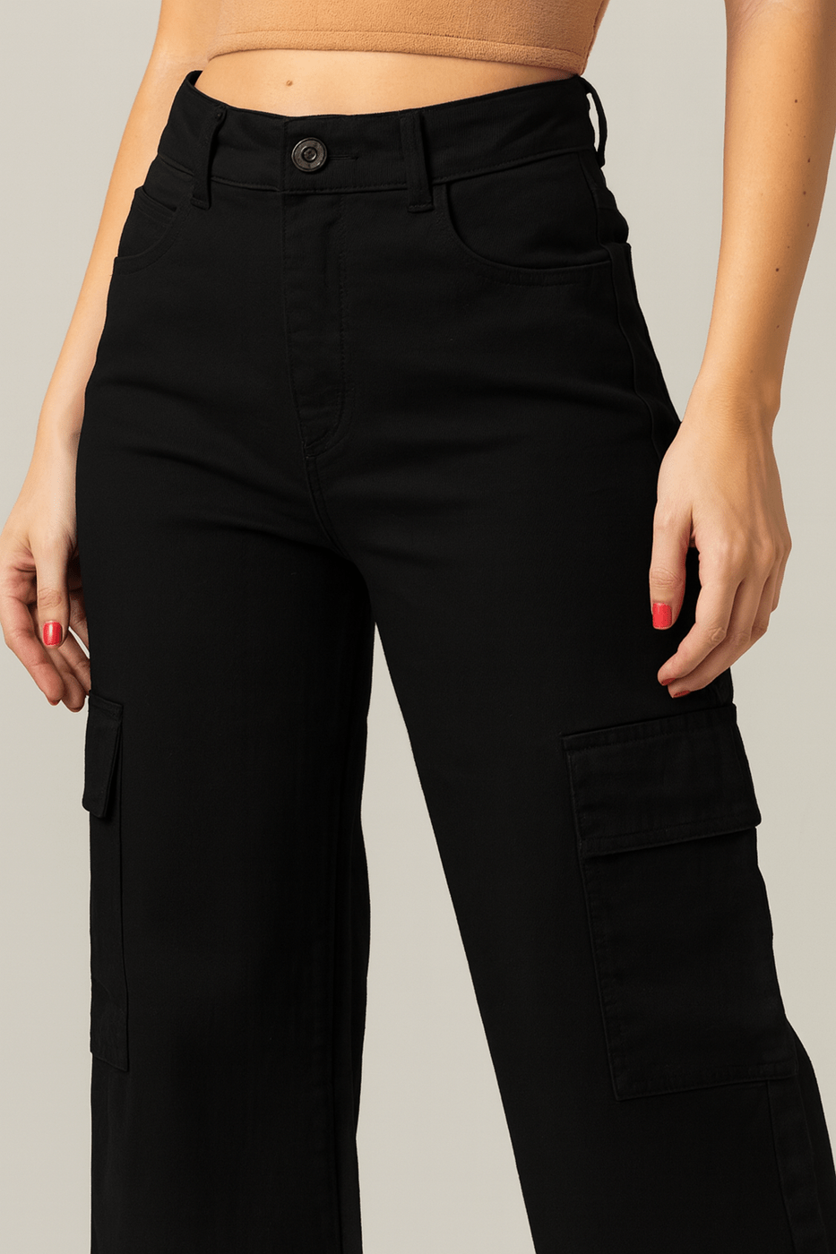 Calça Wide Leg Cargo Preta F2023065PT - Oxiblue Jeans