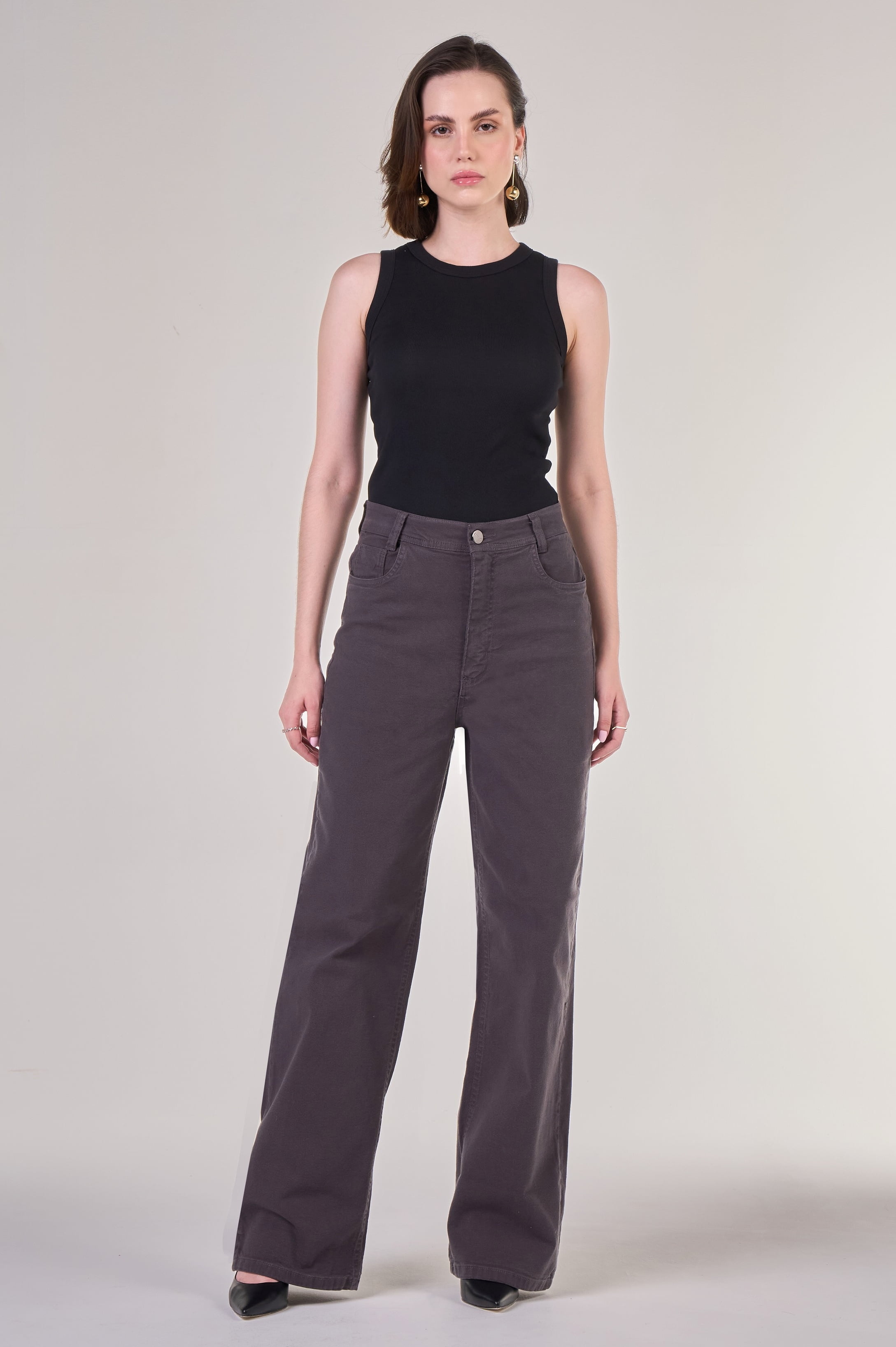 JULYNINE gray denim サイズM Calça Wide Leg Cinza Chumbo F2907CH - Oxiblue Jeans