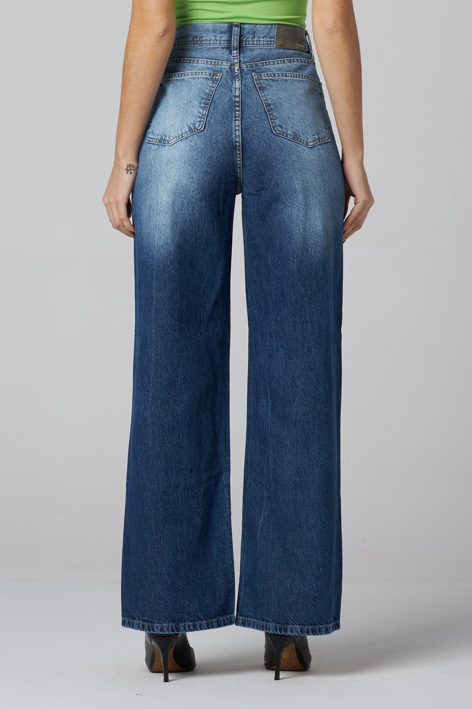 Calça Wide Leg Laranja Stonada F2022091 - Oxiblue Jeans