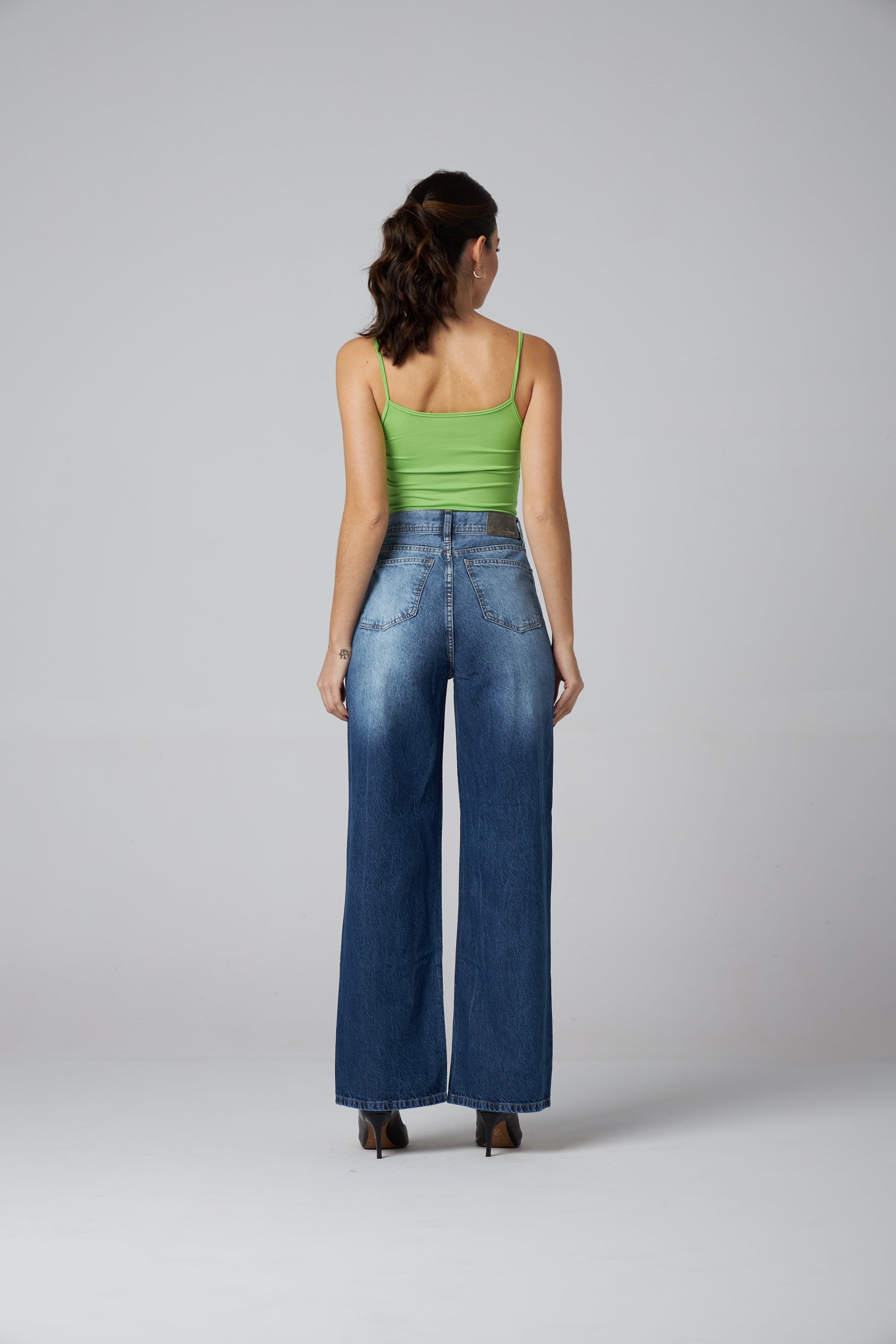 Calça Wide Leg Laranja Stonada F2022091 - Oxiblue Jeans