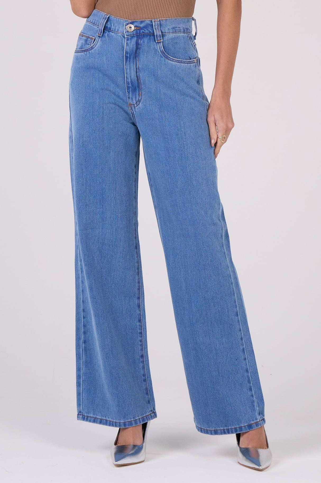 Calça Wide Leg Jeans Azul Claro F24100