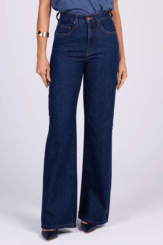 Calça Wide Leg Jeans Azul Escuro F25018