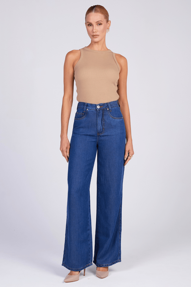 Calça Wide Leg Jeans Azul médio F25035