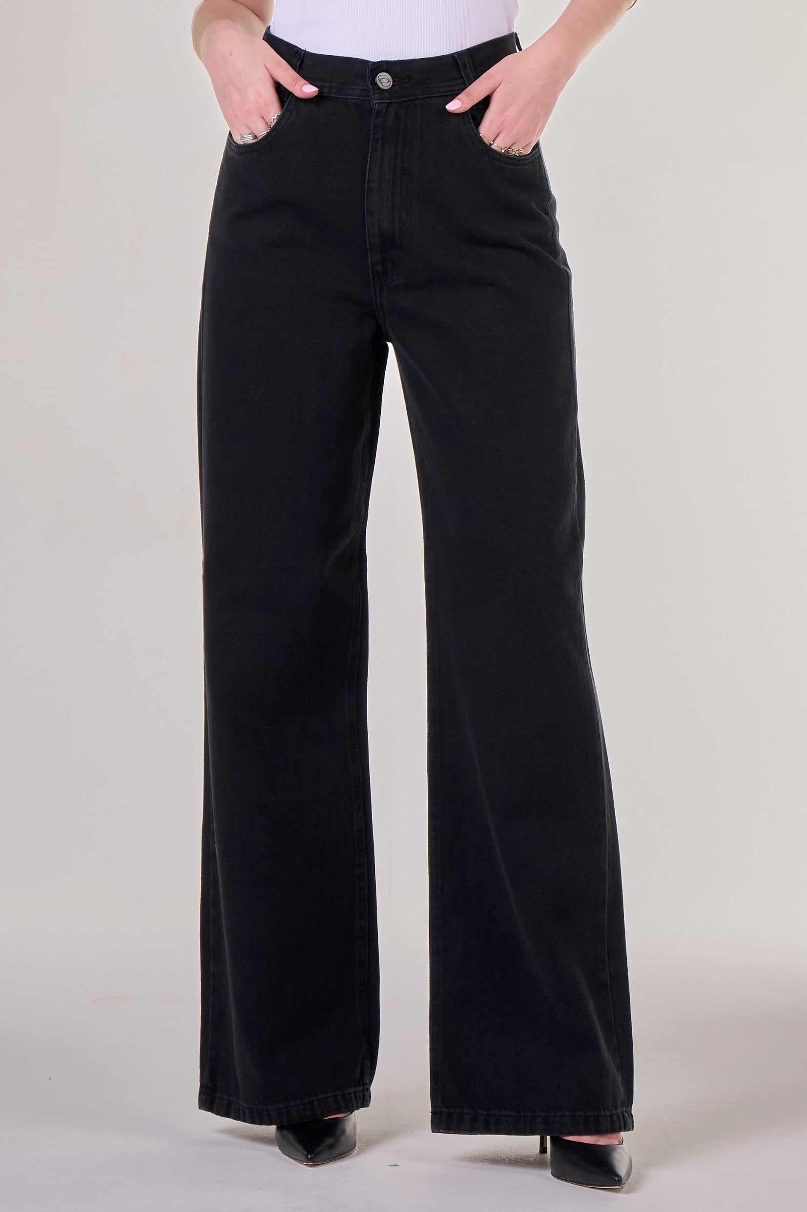 Calça Wide Leg Jeans Black Estonado F24068