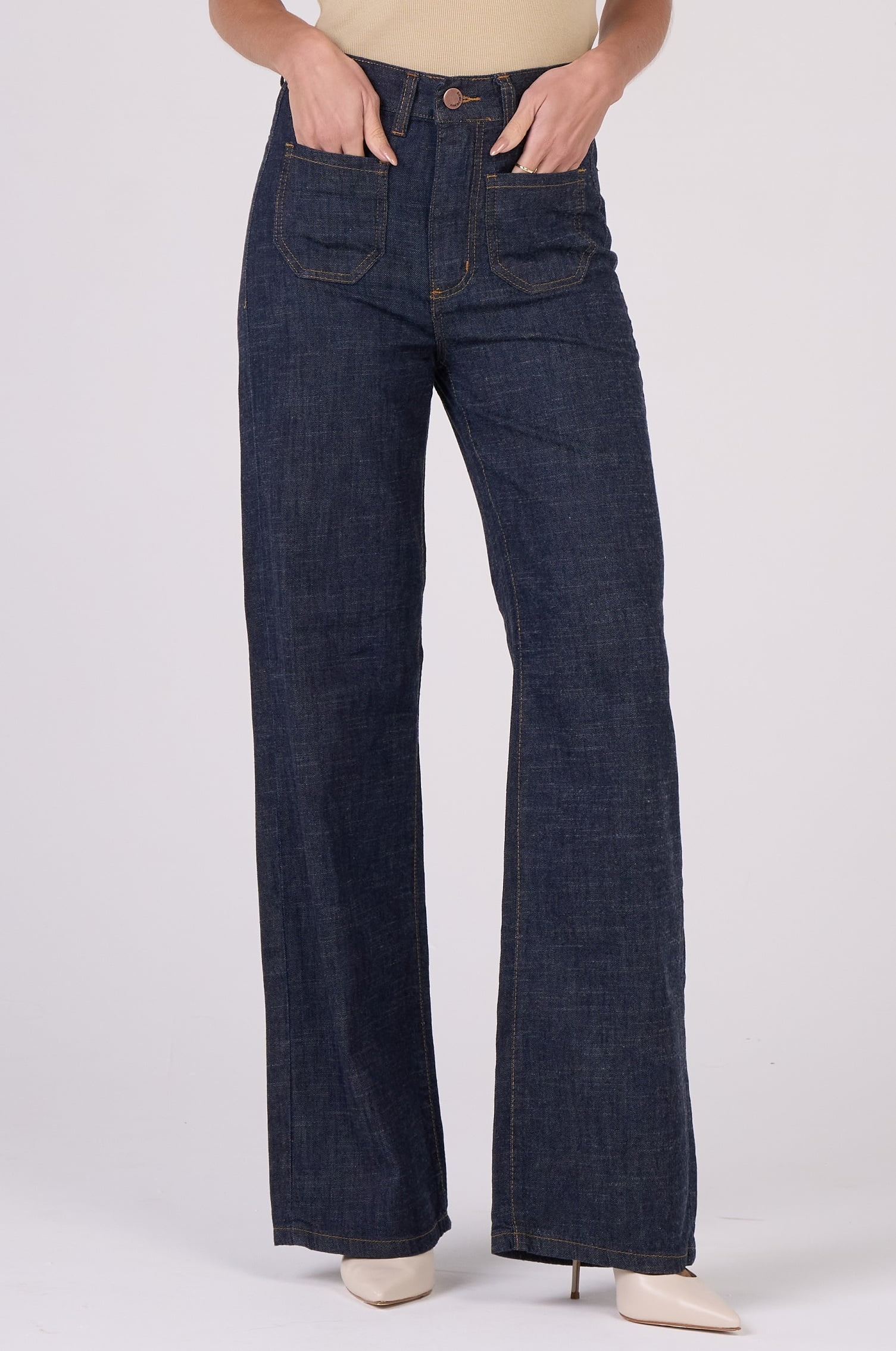 Calça Wide Leg Jeans com Linho F24085