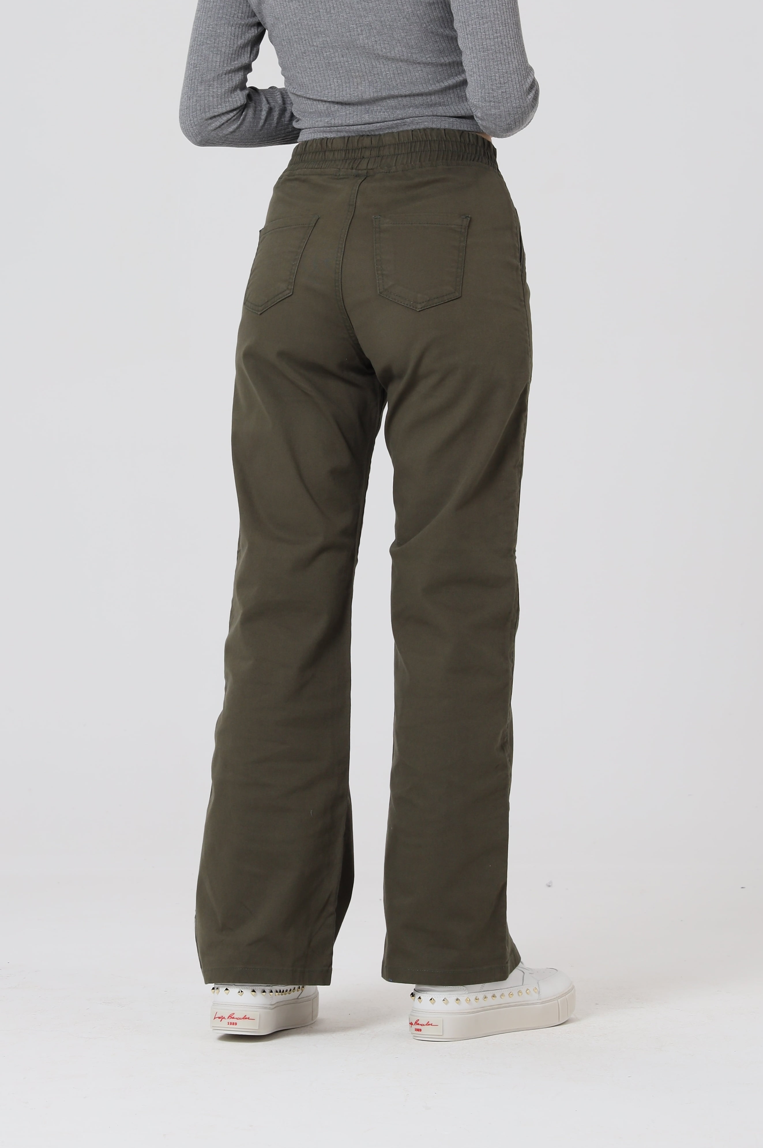 Calça Wide Leg Verde Militar com Elástico no Cós F2825MT - Oxiblue