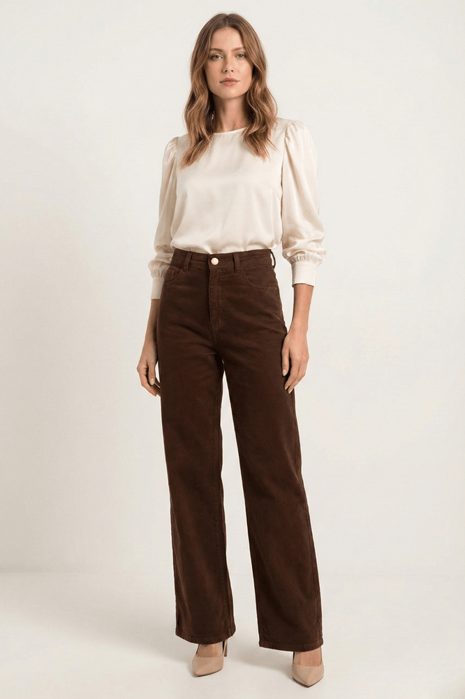 Calça Wide Leg Marrom