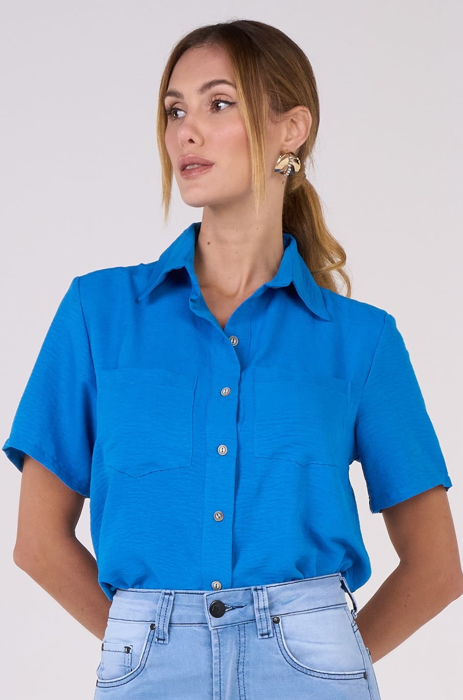 Camisa Feminina Azul Manga Curta CA25006AZ