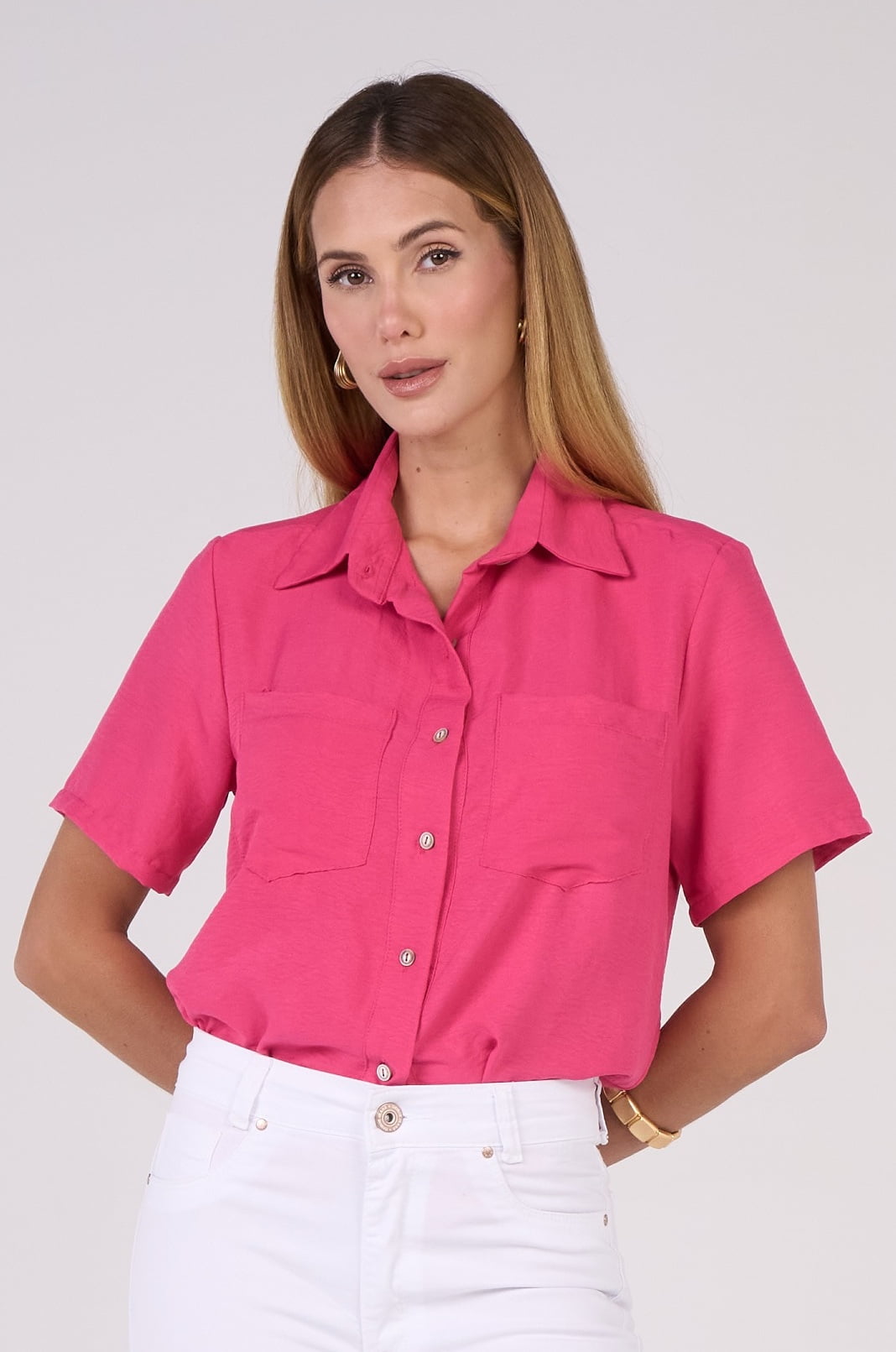 Camisa Feminina Rosa Manga Curta CA25006RO