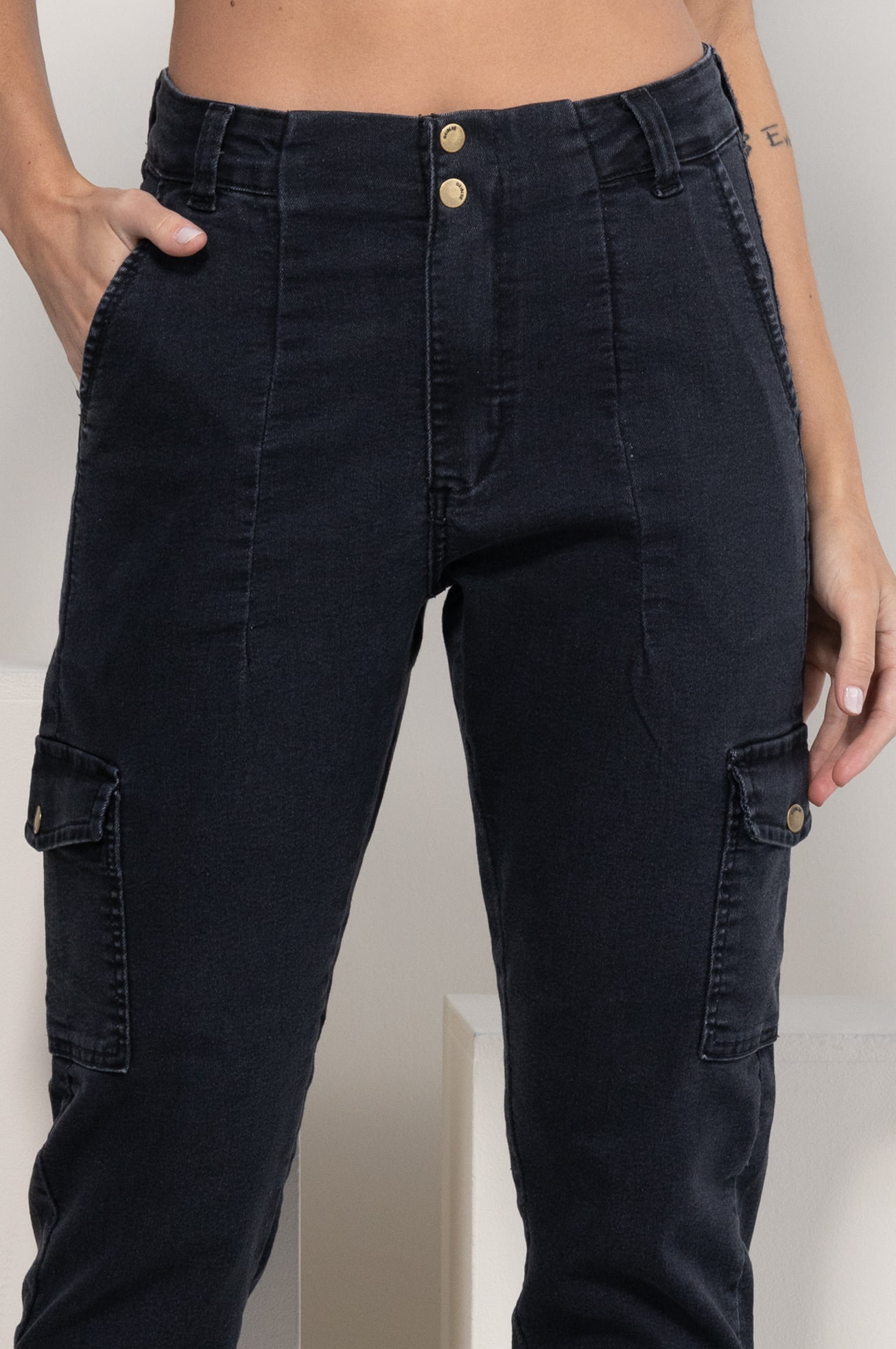 Calça Jeans Feminina Cargo 29301 Preta