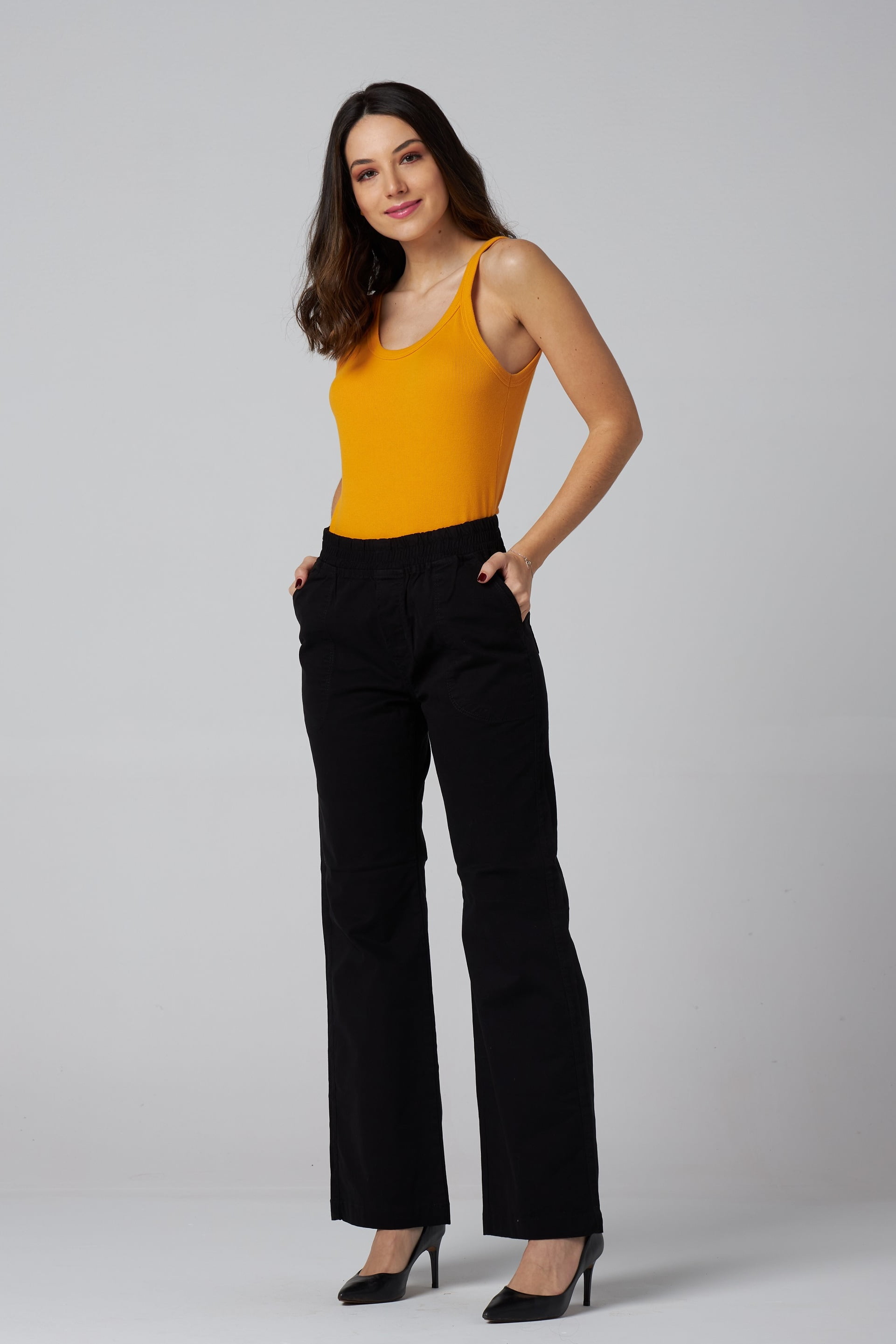 Calça Wide Leg Preta com Elástico no Cós F2825PT