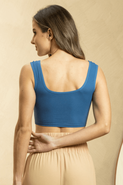 Top Cropped Azul Royal Canelado com Alças Largas F130044AZ