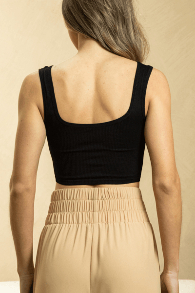 Top Cropped Preto Canelado com Alças Largas F130044PT