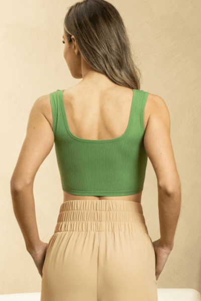 Top Cropped Verde Pistache Canelado com Alças Largas F130044VR