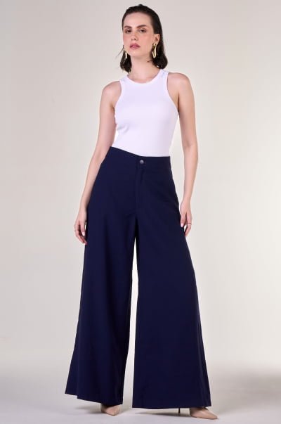 Calça Alfaiataria Pantalona Azul Marinho