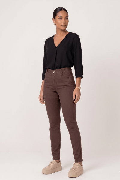 Calça De Sarja Marrom Skinny F2509MR