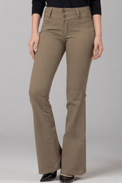 Calça Flare de Sarja Caqui com Cós Largo