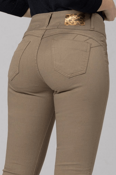 Calça Flare de Sarja Caqui com Cós Largo