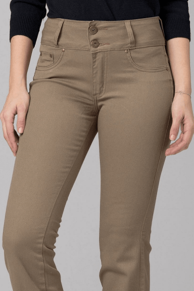 Calça Flare de Sarja Caqui com Cós Largo