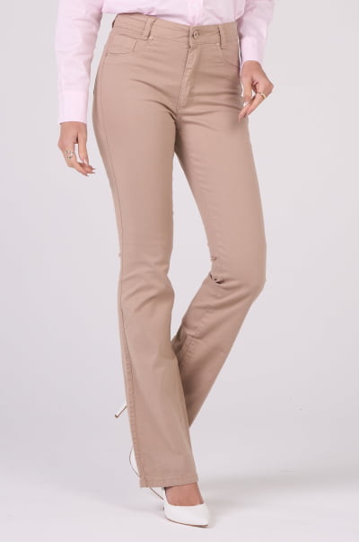 Calça Flare de Sarja Areia F2507AR