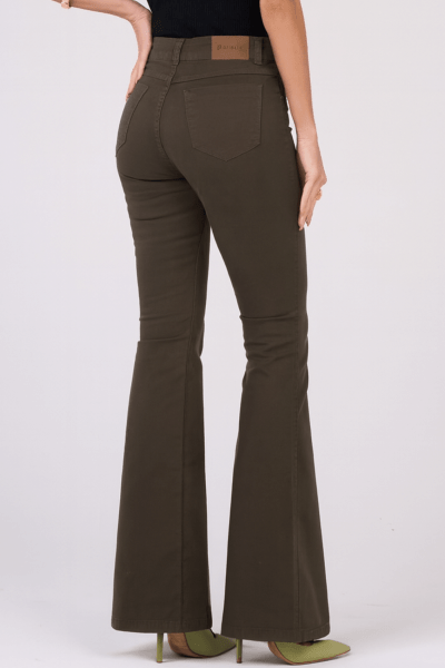 Calça Flare de Sarja Verde Militar F2507ML