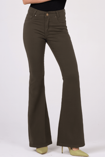 Calça Flare de Sarja Verde Militar F2507ML